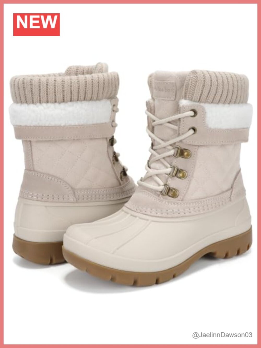 Waterproof Mid-Calf Duck Snow Boots Ladies Winter Insulated Lace-Up